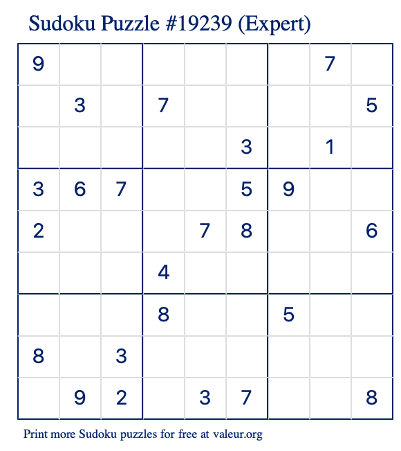 Free Printable Expert Sudoku with the Answer 19239