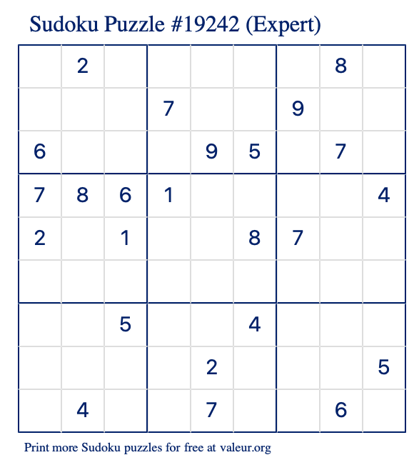 Free Printable Expert Sudoku Puzzle number 19242