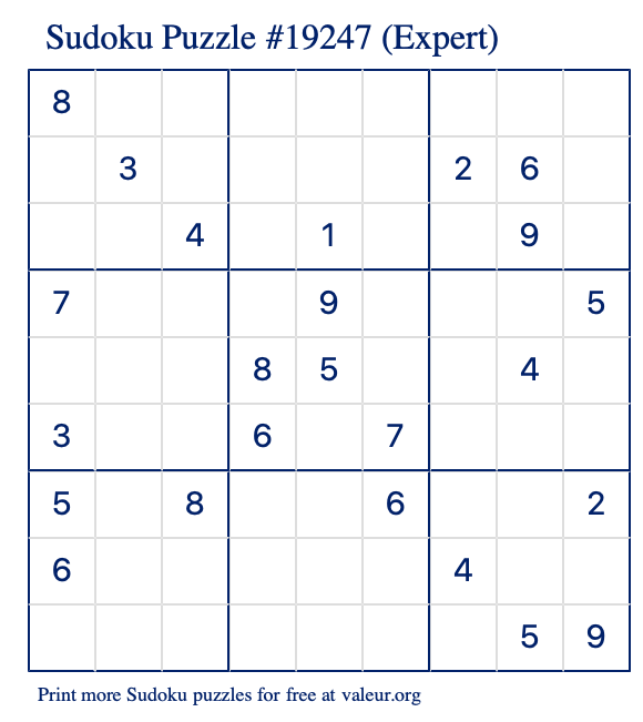 Free Printable Expert Sudoku Puzzle number 19247