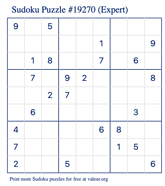 Free Printable Expert Sudoku Puzzle number 19270