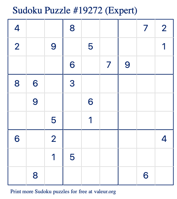 Free Printable Expert Sudoku Puzzle number 19272