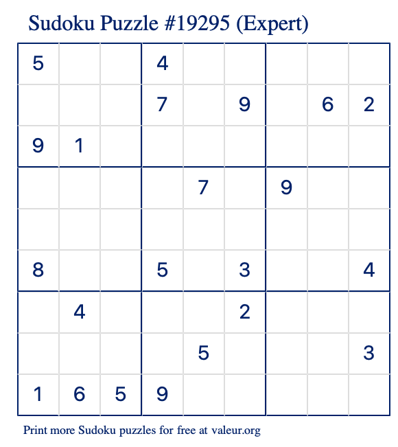 Free Printable Expert Sudoku Puzzle number 19295