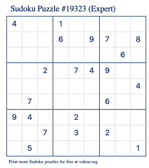 Free Printable Expert Sudoku Puzzle number 19323