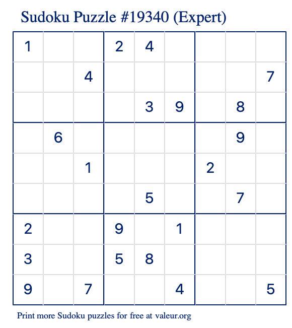 Free Printable Expert Sudoku Puzzle number 19340