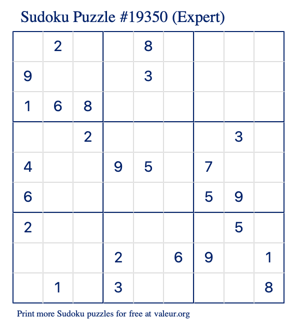 Free Printable Expert Sudoku Puzzle number 19350