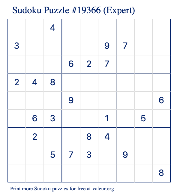 Free Printable Expert Sudoku Puzzle number 19366