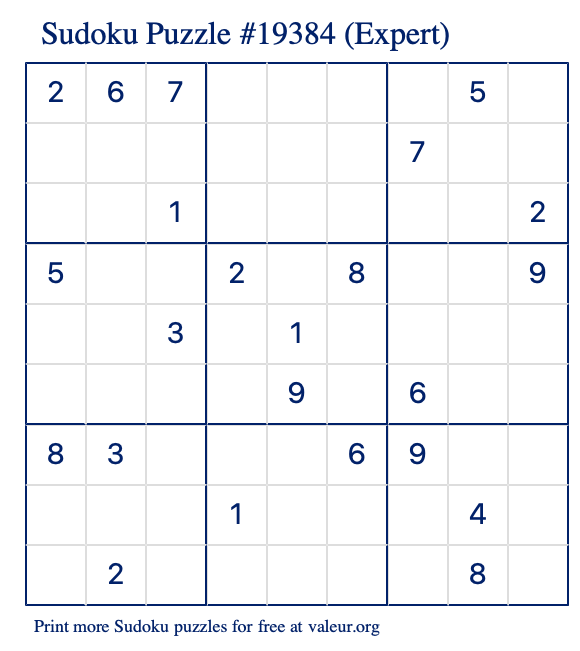 Free Printable Expert Sudoku Puzzle number 19384