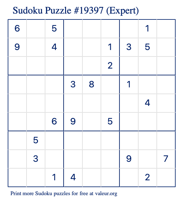 Free Printable Expert Sudoku Puzzle number 19397