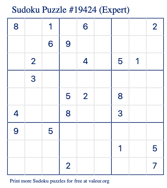 Free Printable Expert Sudoku Puzzle number 19424