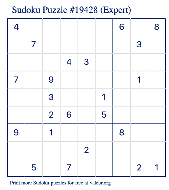 Free Printable Expert Sudoku Puzzle number 19428