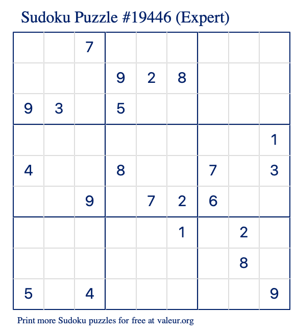 Free Printable Expert Sudoku Puzzle number 19446