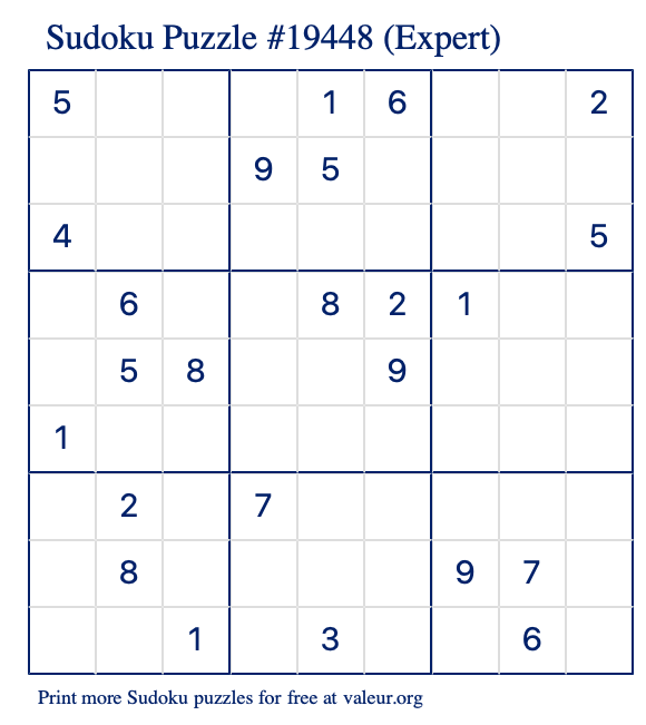 Free Printable Expert Sudoku Puzzle number 19448