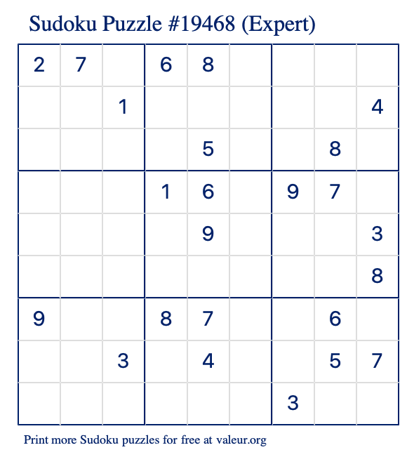 Free Printable Expert Sudoku Puzzle number 19468