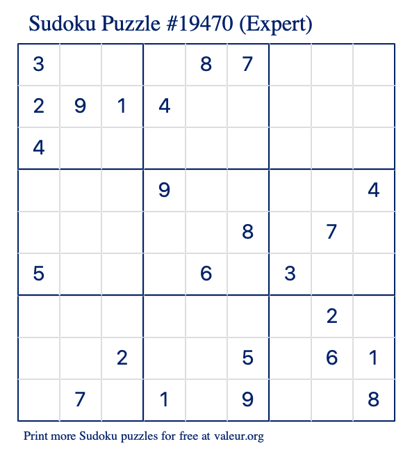 Free Printable Expert Sudoku Puzzle number 19470