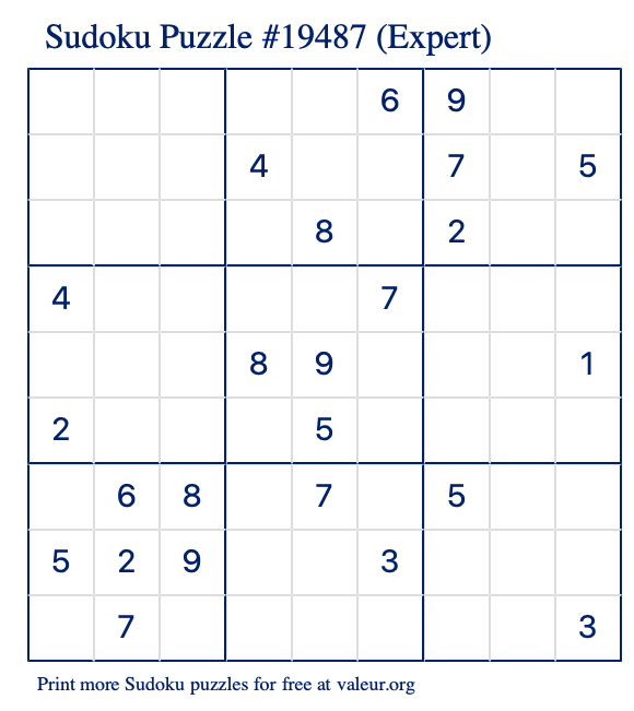 Free Printable Expert Sudoku Puzzle number 19487