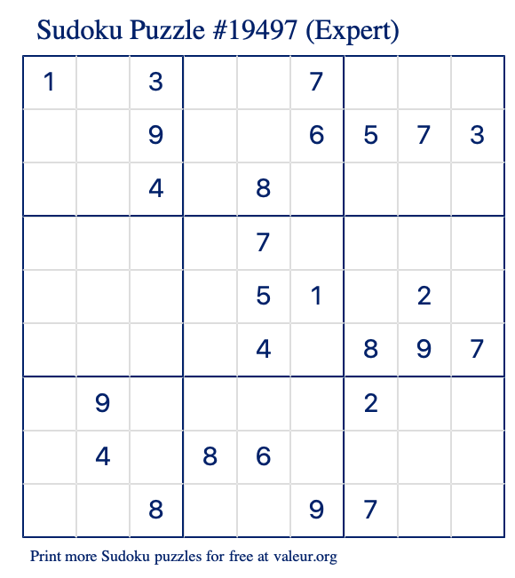 Free Printable Expert Sudoku Puzzle number 19497