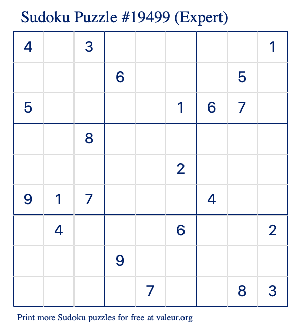 Free Printable Expert Sudoku Puzzle number 19499