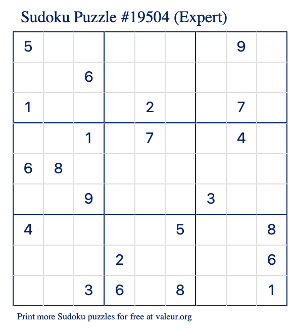 Free Printable Expert Sudoku Puzzle number 19504