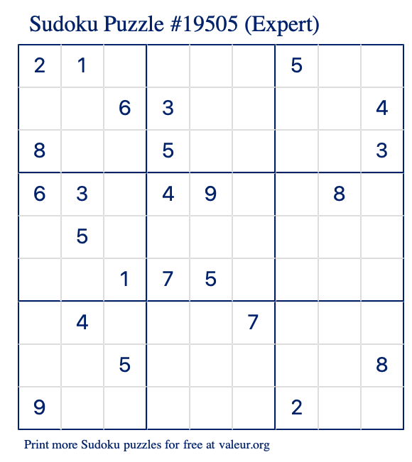 Free Printable Expert Sudoku Puzzle number 19505