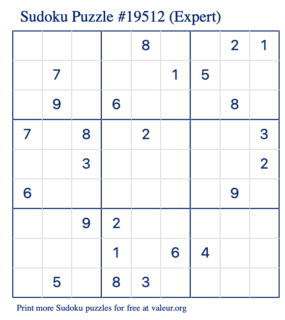 Free Printable Expert Sudoku Puzzle number 19512