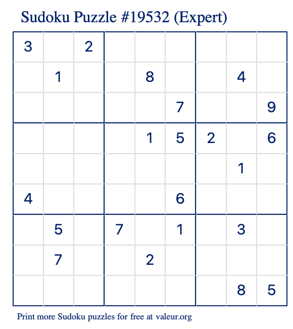 Free Printable Expert Sudoku Puzzle number 19532