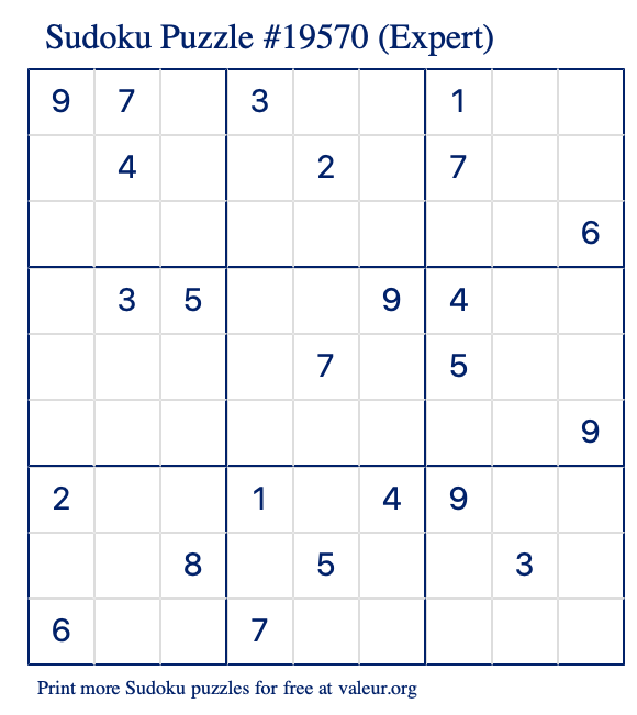 Free Printable Expert Sudoku Puzzle number 19570