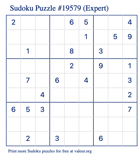 Free Printable Expert Sudoku Puzzle number 19579