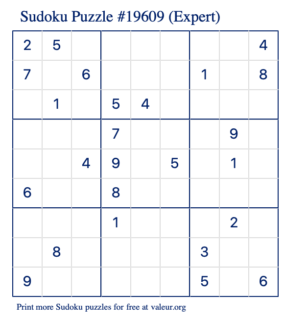 Free Printable Expert Sudoku Puzzle number 19609