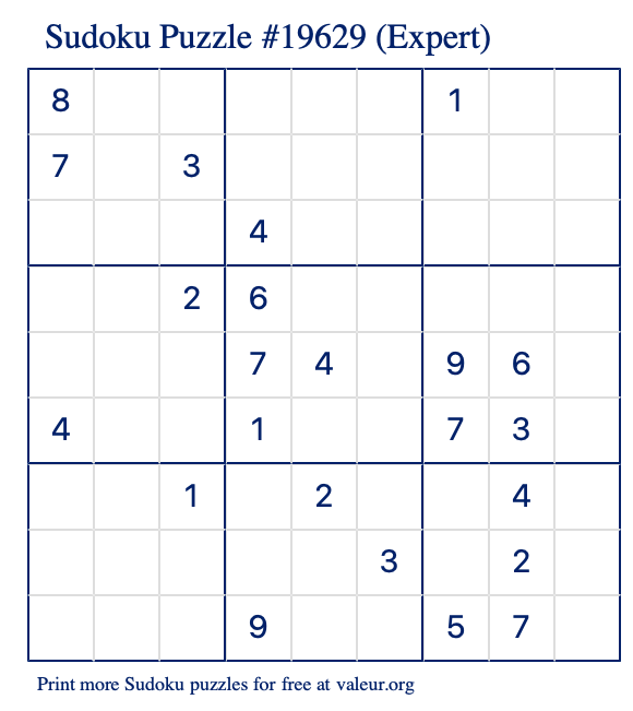 Free Printable Expert Sudoku with the Answer 19629