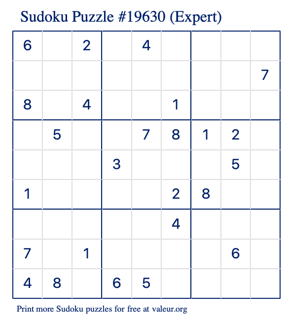 Free Printable Expert Sudoku Puzzle number 19630
