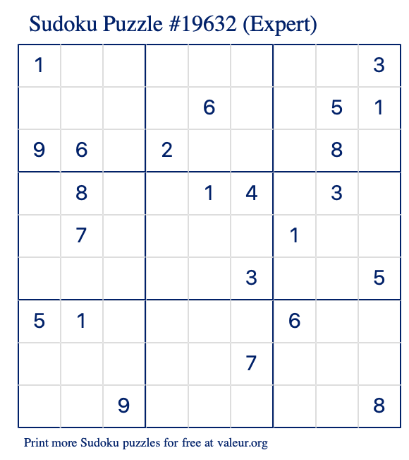 Free Printable Expert Sudoku Puzzle number 19632