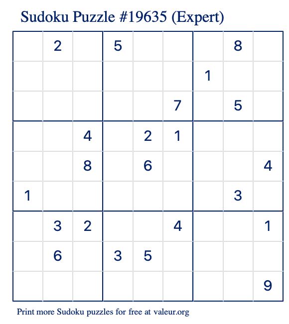 Free Printable Expert Sudoku Puzzle number 19635