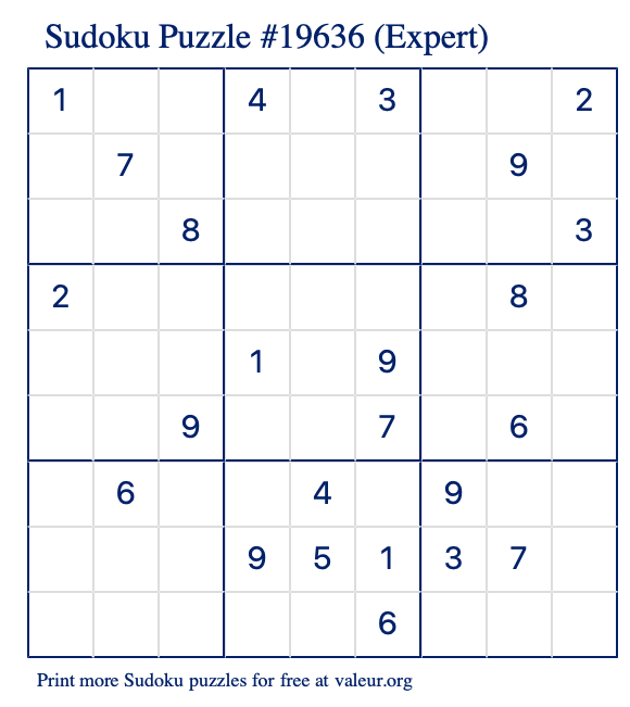 Free Printable Expert Sudoku Puzzle number 19636