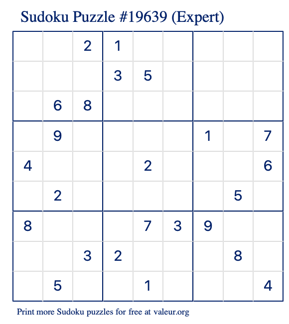 Free Printable Expert Sudoku Puzzle number 19639