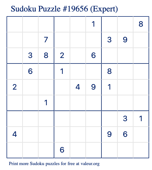 Free Printable Expert Sudoku Puzzle number 19656