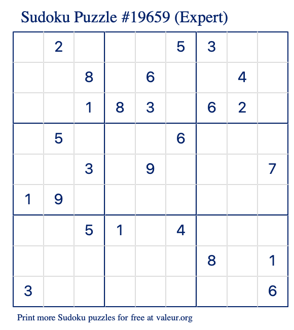 Free Printable Expert Sudoku Puzzle number 19659