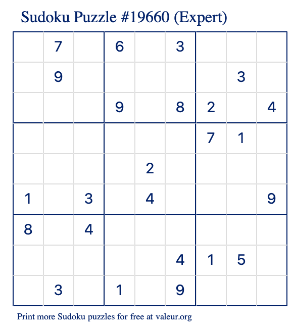 Free Printable Expert Sudoku Puzzle number 19660