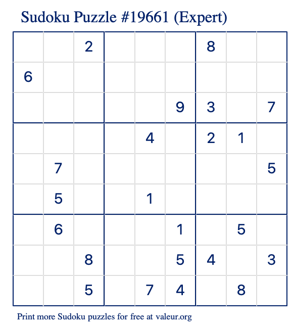 Free Printable Expert Sudoku Puzzle number 19661