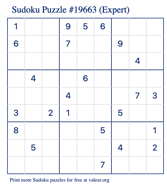 Free Printable Expert Sudoku Puzzle number 19663