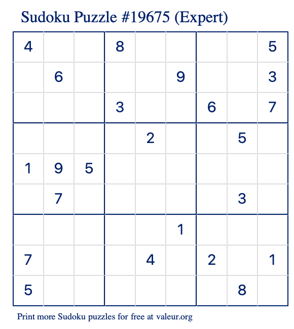 Free Printable Expert Sudoku Puzzle number 19675