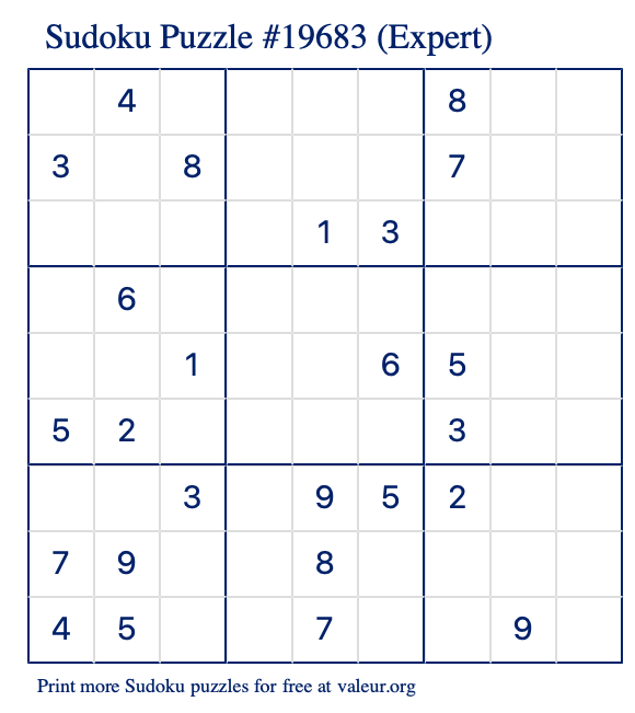 Free Printable Expert Sudoku Puzzle number 19683