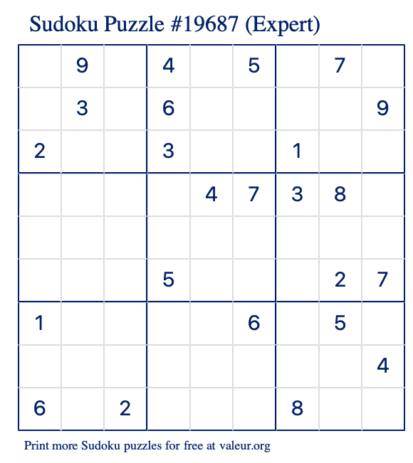 Free Printable Expert Sudoku Puzzle number 19687