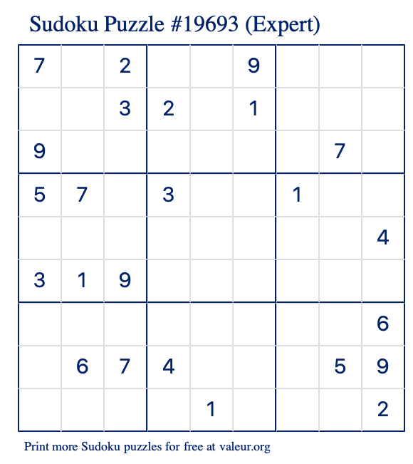 Free Printable Expert Sudoku Puzzle number 19693