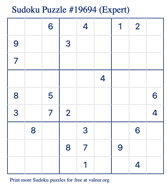 Free Printable Expert Sudoku Puzzle number 19694