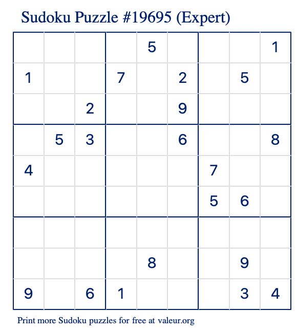 Free Printable Expert Sudoku Puzzle number 19695