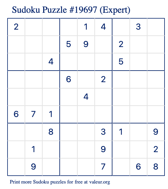 Free Printable Expert Sudoku Puzzle number 19697