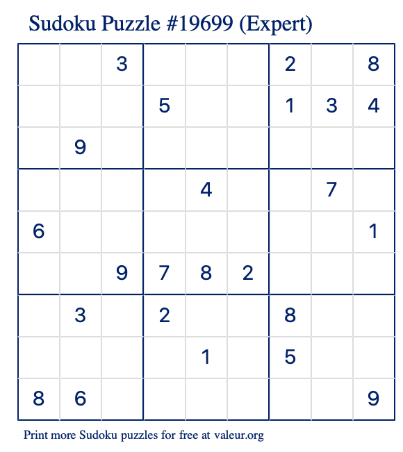 Free Printable Expert Sudoku Puzzle number 19699