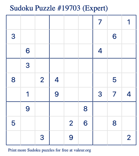 Free Printable Expert Sudoku Puzzle number 19703