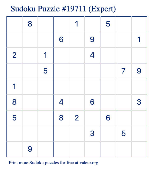 Free Printable Expert Sudoku Puzzle number 19711
