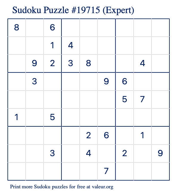 Free Printable Expert Sudoku Puzzle number 19715